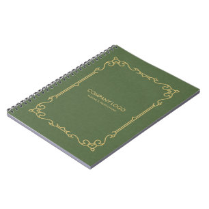 Caderno Espiral Linhagem Verde-Oliva Com Destaque De Quadro Dourad