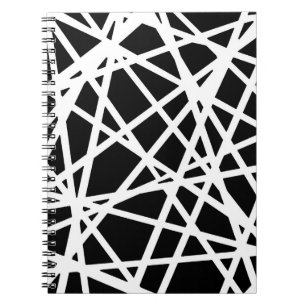 Caderno Espiral Linhas Brancas e Formas Pretas Irregulares Abstrat