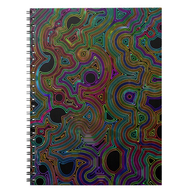 Caderno Espiral linhas de oscilação neon (Frente)