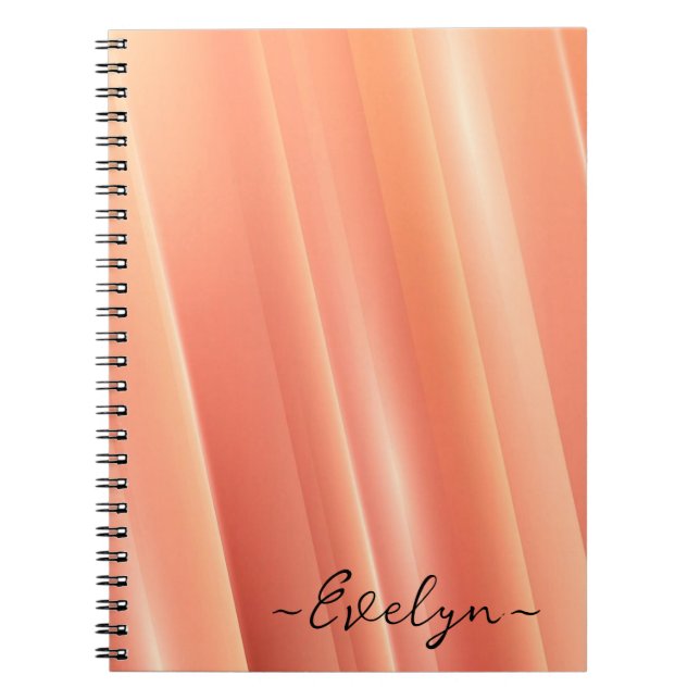 Caderno Espiral Linhas dinâmicas de gradiente laranja Nome Elegant (Frente)