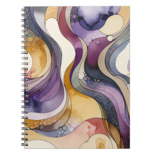Caderno Espiral Linhas fluidas, púrpura e abstrato, cor d'água