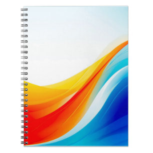 Caderno Espiral Linhas retro laranja e abstrato azul curvas