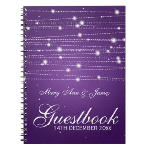 Caderno Espiral Linhas Sparkling do Guestbook do casamento roxas