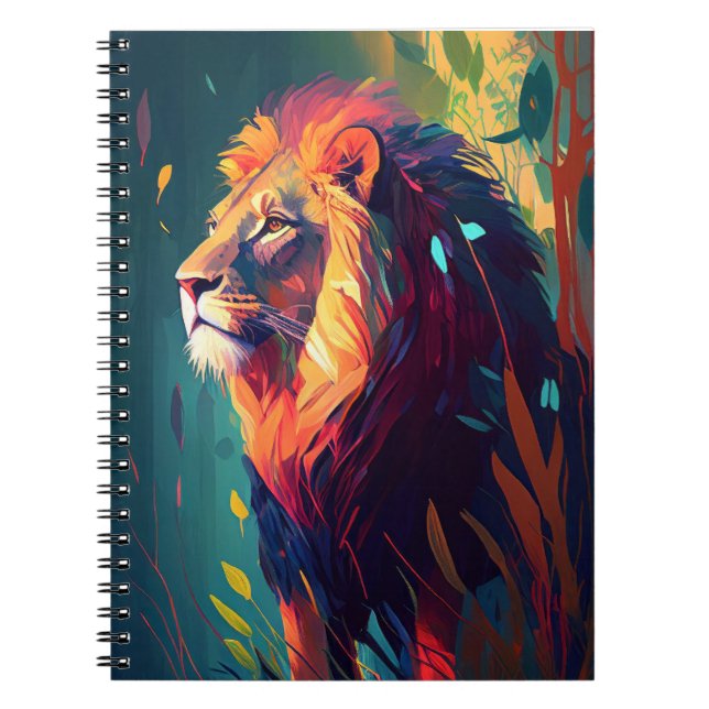 Caderno Espiral Lion Animal Portrait Painting Willife Outdoor (Frente)
