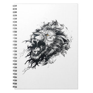 Caderno Espiral Lion Wild Animal Nature Illustration Art Tattoo