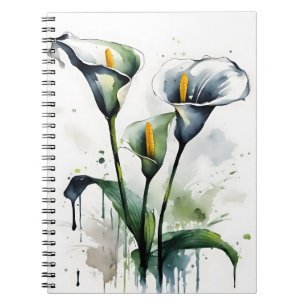 Caderno Espiral Lírio-de-água - Flores aquarela