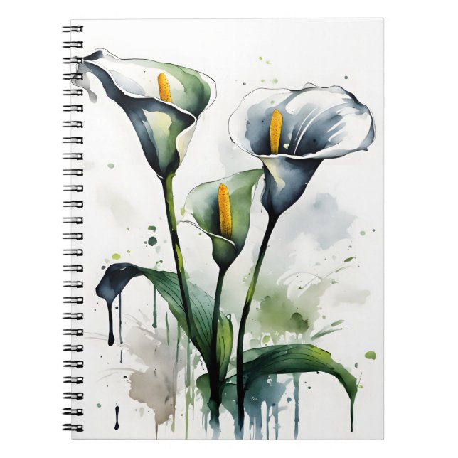 Caderno Espiral Lírio-de-água - Flores aquarela (Frente)