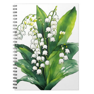 Caderno Espiral Lírio do Vale - Flores aquarela