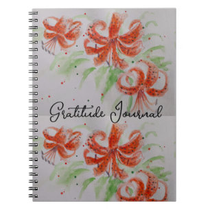 Caderno Espiral Lírio Tigre Laranja Lilases Florais Diário de Grat