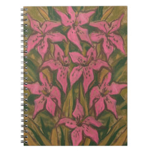 Caderno Espiral Lírios cor-de-rosa, pintura pastel, flores, arte f