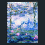 Caderno Espiral Lírios de Água Rosa Monet<br><div class="desc">Um caderno espiral de água cor-de-rosa monet apresenta lírios de água cor-de-rosa lindos flutuando num lago azul calmo com almofadas de lírios. Um presente de Monet excelente para fãs do impressionismo e da arte francesa. Inimpressionismo sereno na natureza com lindas flores e paisagem de lagoas cênicas.</div>