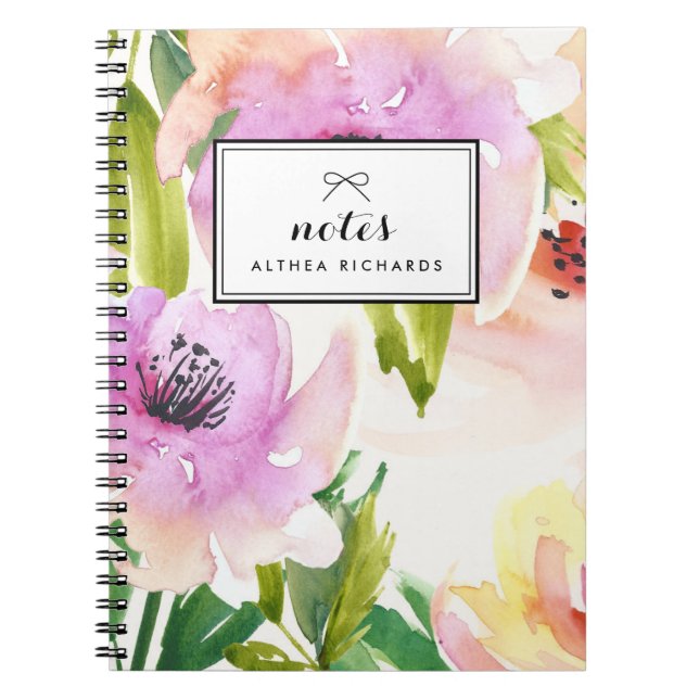 Caderno Espiral Lírios De Aquarela Puros Personalizados Florais (Frente)