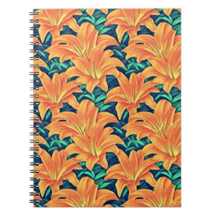 Caderno Espiral Lírios do Dia Laranja com Folhas Verdes