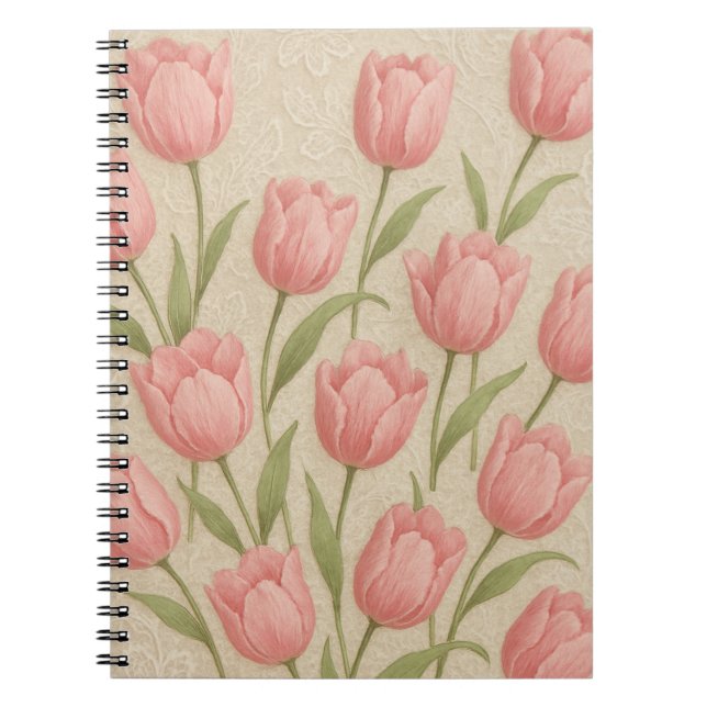 Caderno Espiral lírios e renda design  (Frente)