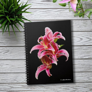 Caderno Espiral Lírios orientais cor-de-rosa elegantes
