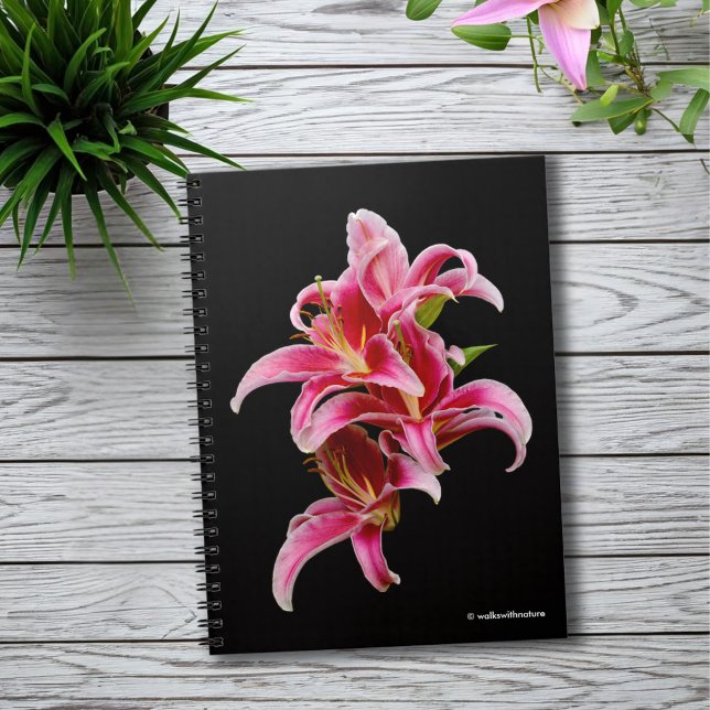 Caderno Espiral Lírios Orientais Rosa Elegante (Elegant Pink Oriental Lilies Journal Cover Photo)