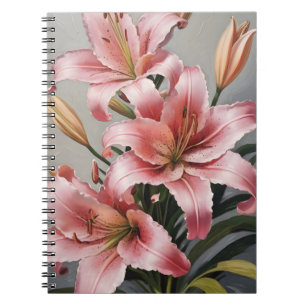 Caderno Espiral Lírios rosa vintage