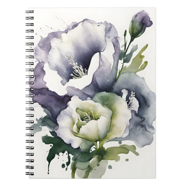 Caderno Espiral Lisianthus - Watercolor flowers (Frente)