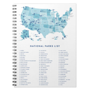 Caderno Espiral Lista de Parques Nacionais nos Estados Unidos
