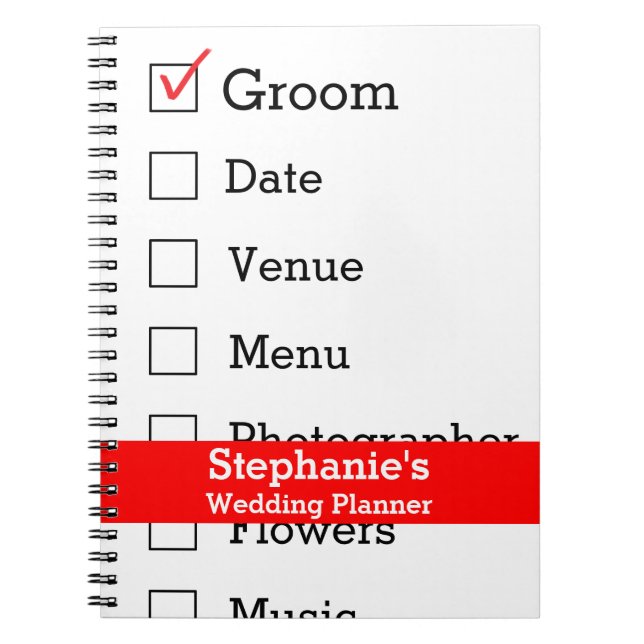 Caderno Espiral Lista de verificação Wedding personalizada do (Frente)