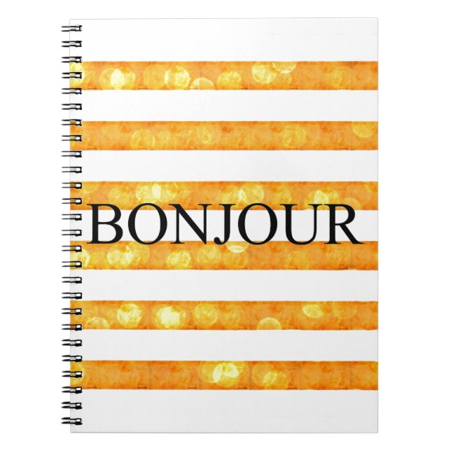 Caderno Espiral Listra alaranjada Bokeh de Bonjour (Frente)