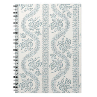 Caderno Espiral Listra Floral Azul Empoeirado, Osso Vintage