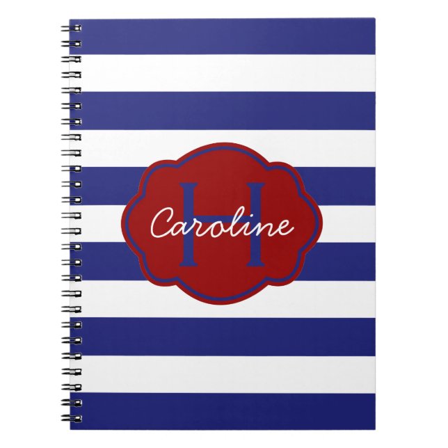 Caderno Espiral Listra horizontal clássica azul e branca (Frente)