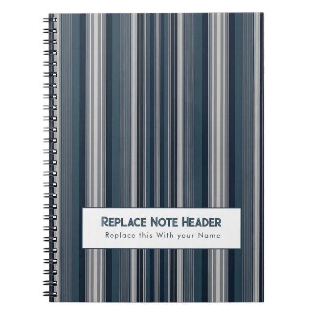 Caderno Espiral Listra Vertical Personalizada Azul Cinza (Frente)