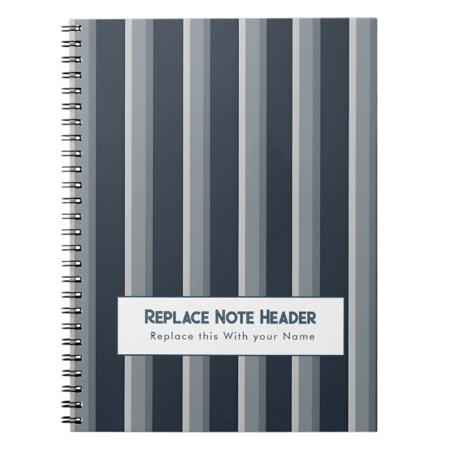 Caderno Espiral Listra Vertical Personalizada Azul Cinza (Frente)