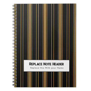 Caderno Espiral Listra Vertical Personalizada Preto Dourado