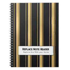 Caderno Espiral Listra Vertical Personalizada Preto Dourado