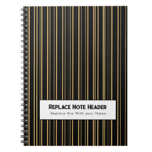 Caderno Espiral Listra Vertical Personalizada Preto Dourado