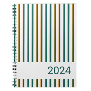 Caderno Espiral Listrado Verde Floresta e Dourado