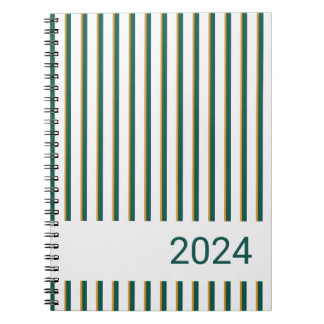 Caderno Espiral Listrado Verde Floresta e Dourado