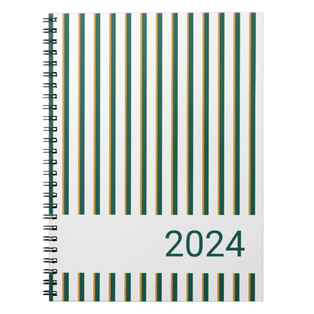 Caderno Espiral Listrado Verde Floresta e Dourado (Frente)