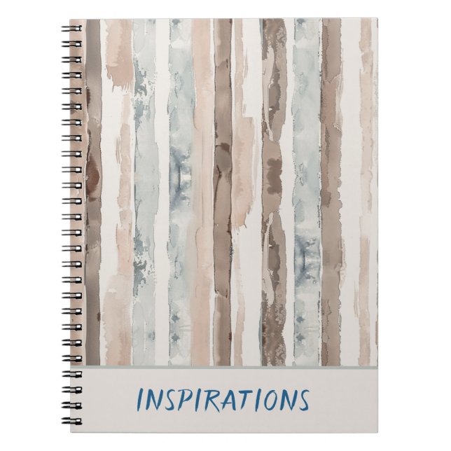 Caderno Espiral Listras Azuis Claras Marrom Creme (Frente)