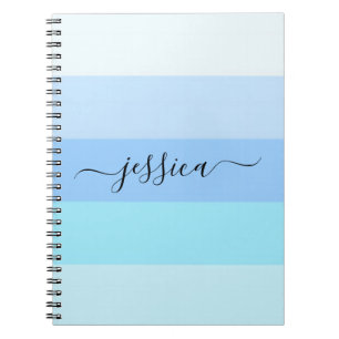 Caderno Espiral Listras azul claro nome em letra de forma  