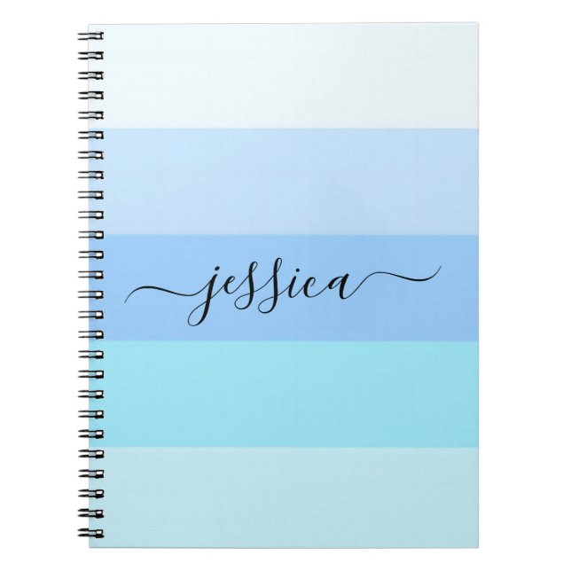 Caderno Espiral Listras azul claro nome em letra de forma   (Frente)