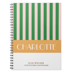 Caderno Espiral Listras Coloridas Elegantes Personalizadas Monogra
