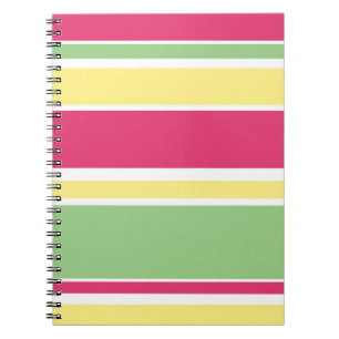 Caderno Espiral Listras cor-de-rosa, verdes e amarelas