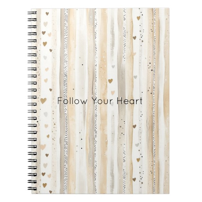 Caderno Espiral Listras Corações Branco Creme (Frente)