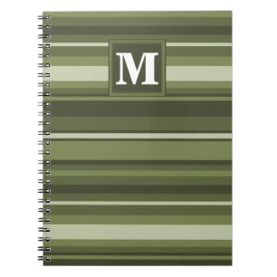Caderno Espiral Listras da verde azeitona do monograma