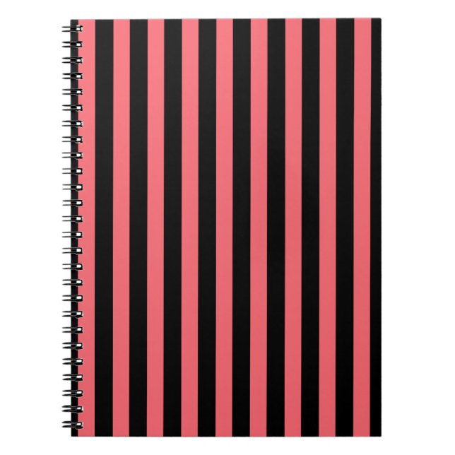 Caderno Espiral Listras de coral e doces pretos (Frente)