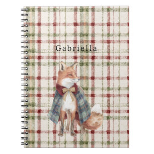 Caderno Espiral Listras de Creme Vermelho Verde Raposa 