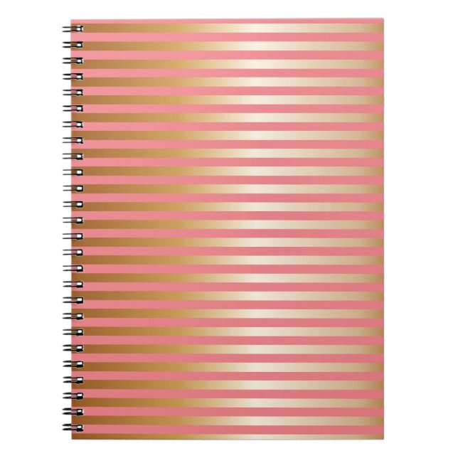 Caderno Espiral Listras de Gradação Dourada e Cor-de-Rosa Suave (Frente)