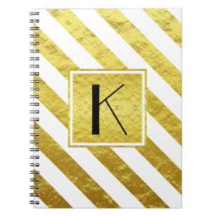 Caderno Espiral Listras de Ouro Monograma Elegante
