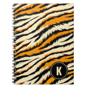 Caderno Espiral Listras de Tigre Preto e Laranja Monograma