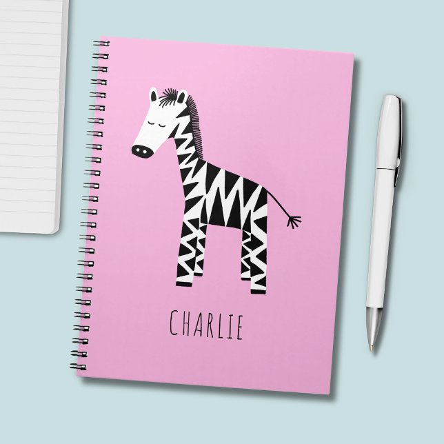 Caderno Espiral Listras de zebra rosa crianças fofas (Pink zebra print personalized notebook)