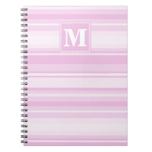 Caderno Espiral Listras do rosa de bebê do monograma