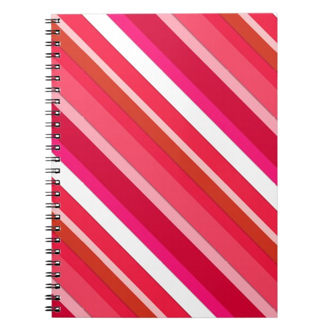 Caderno Espiral Listras doces em camadas - vermelha, rosa e branca (Frente)